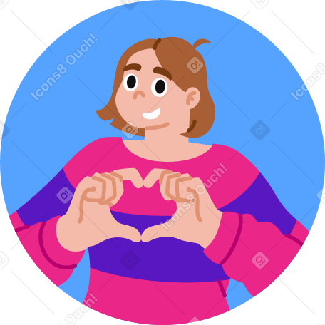 双手绕圈显示心脏迹象的女人动态插图，格式有GIF、Lottie (JSON)、AE