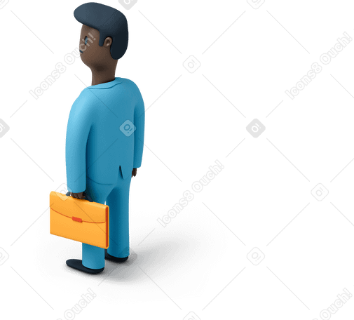 3D Back view of a black man with briefcase Illustration in PNG, SVG