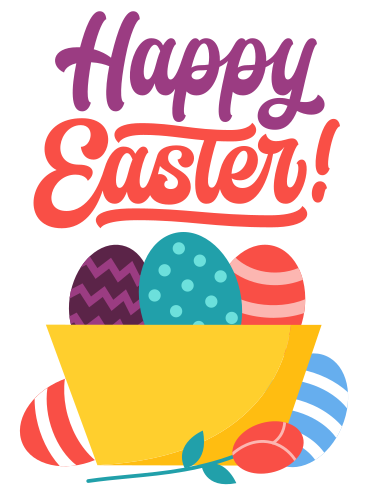 Lettering Happy Easter with Easter eggs and flower PNG, SVG