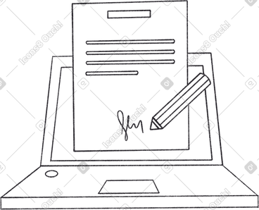 Computer with a signed document PNG, SVG