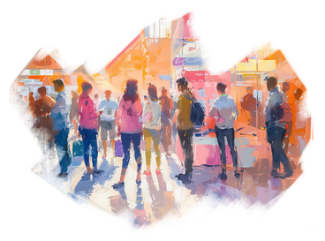 Oil painting of a trade show PNG, SVG