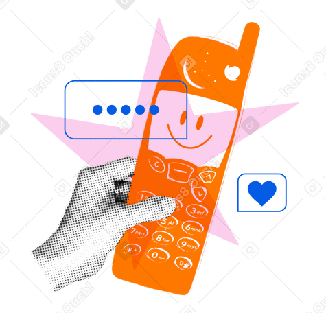 Texting, hand with retro phone  PNG, SVG