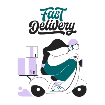 Lettering Fast Delivery with delivery girl PNG, SVG