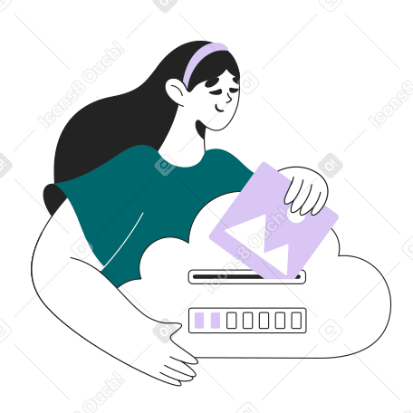 Girl uploads files to the cloud Illustration in PNG, SVG