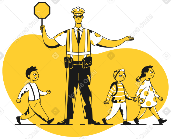 Traffic guard helps children cross the road Illustration in PNG, SVG