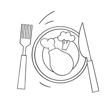 Cutlery with chicken leg and broccoli PNG, SVG