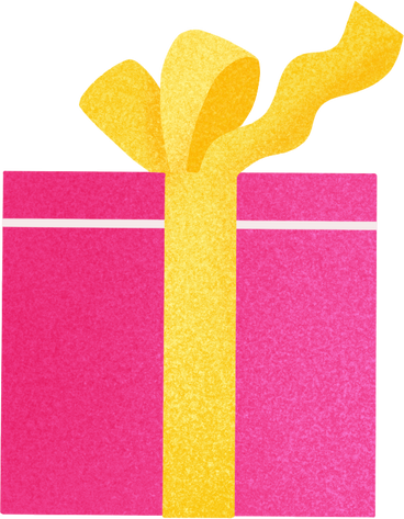 Розовая подарочная коробка с желтым бантом в PNG, SVG