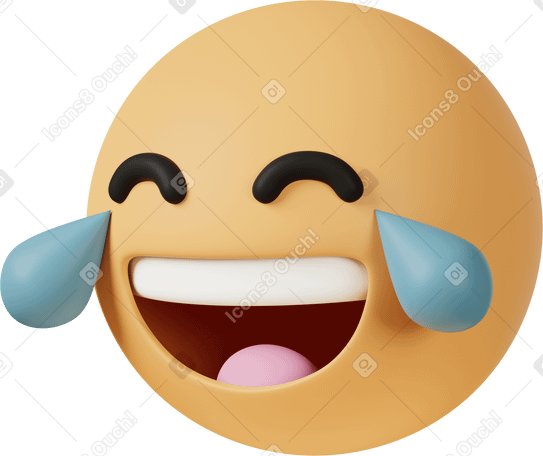 3D three quarter view of face with tears of joy Illustration in PNG, SVG