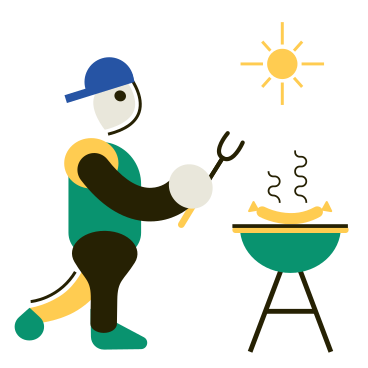 Homme grillant des hot-dogs sur un barbecue PNG, SVG