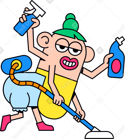 character with vacuum cleaner and detergents PNG, SVG