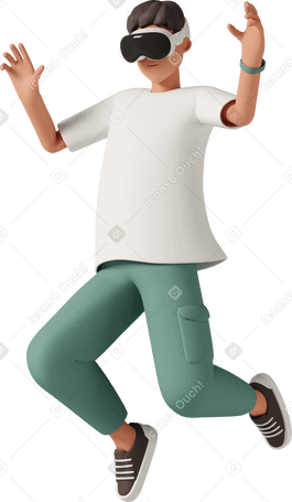 3D jumping man in vr glasses в PNG, SVG