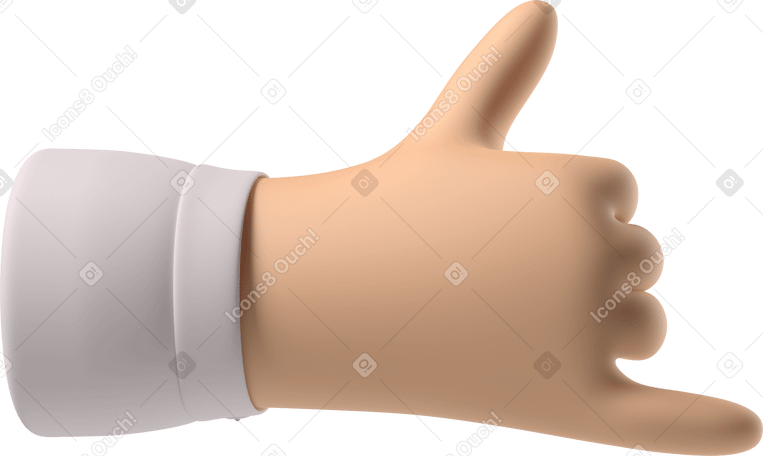 3D Рука с белой кожей показывает знак "позвони мне" в PNG, SVG