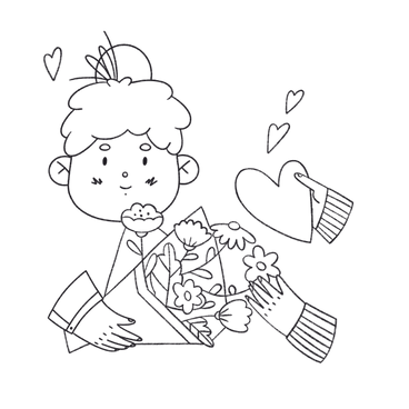 Girl receives flowers and a heart from her lover PNG, SVG