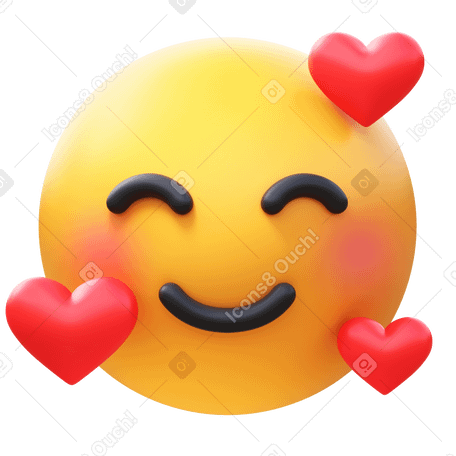 3D smiling face with hearts Illustration in PNG, SVG