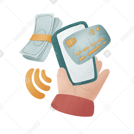 Рука держит телефон и платит через paypass в PNG, SVG