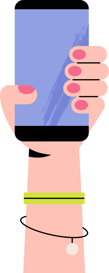 female hand holding mobile phone with blank blue screen PNG, SVG