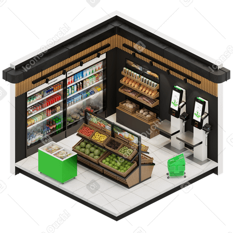 3D 等距杂货店 PNG, SVG