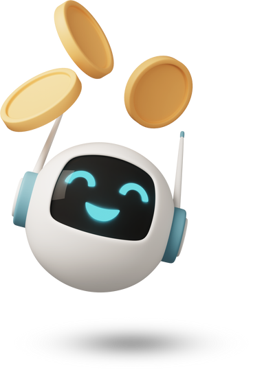 Small chatbot with falling coins в PNG, SVG