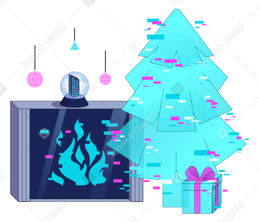 전자 벽난로와 가상 크리스마스 트리 PNG, SVG