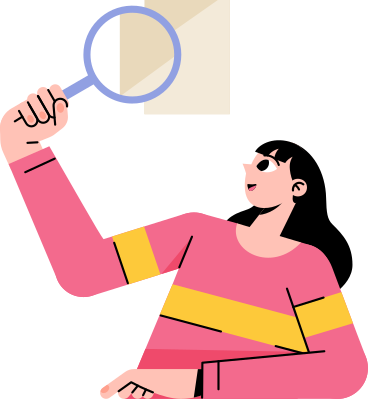 Illustration animée Femme recherchant avec une loupe aux formats GIF, Lottie (JSON) et AE