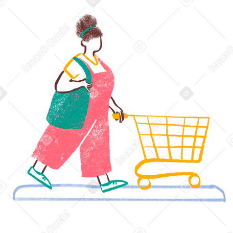 Woman walking with a shopping cart Illustration in PNG, SVG
