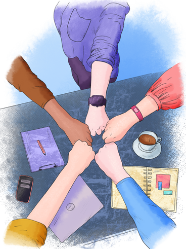 Teamwork top view with people fistbumping  PNG, SVG