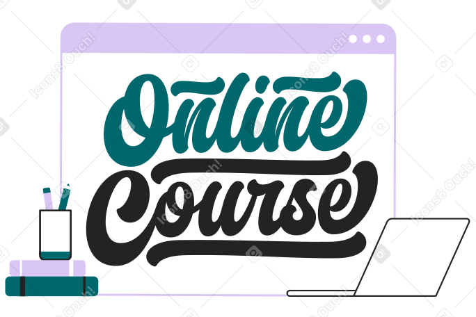 Lettering Online Course with laptop and books text PNG, SVG