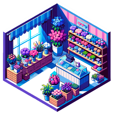 Изометрический пиксель цветок/флористический магазин в PNG, SVG