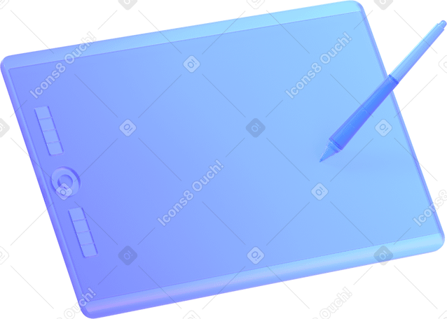 3D blue graphic tablet with stylus in isometric view PNG, SVG