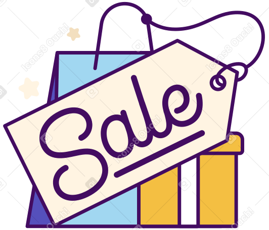 Lettering Sale on the coupon with bag and box text PNG, SVG