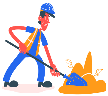 Worker in uniform shoveling the ground PNG, SVG