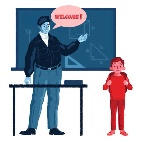 Teacher introduces the class new student boy Illustration in PNG, SVG