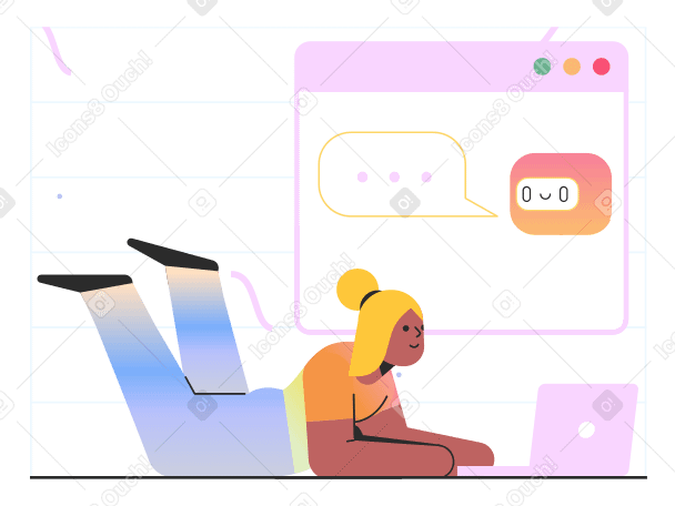 Woman talking to a chatbot on laptop PNG, SVG