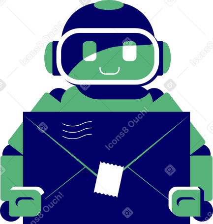 green robot with a letter Illustration in PNG, SVG