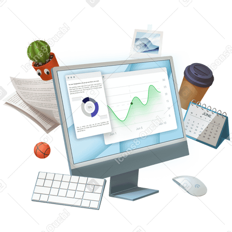 Workspace with analytics on computer PNG, SVG