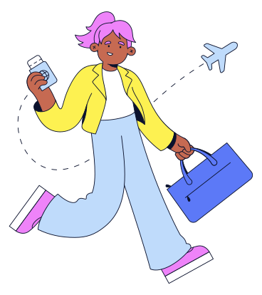 Happy woman with passport running to departure gate PNG, SVG