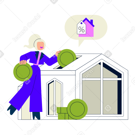 Ilustração animada de Mulher comprando imóveis em GIF, Lottie (JSON), AE
