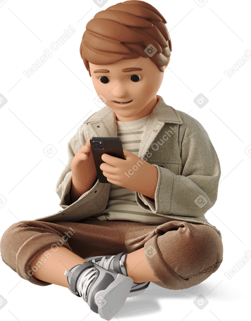 3D boy with phone Illustration in PNG, SVG