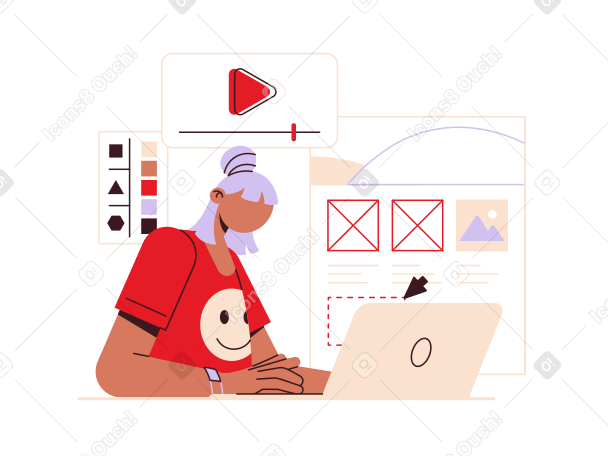 Web designer girl making landing page Illustration in PNG, SVG