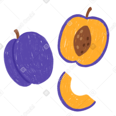 Plum, half of a plum and a plum slice PNG, SVG