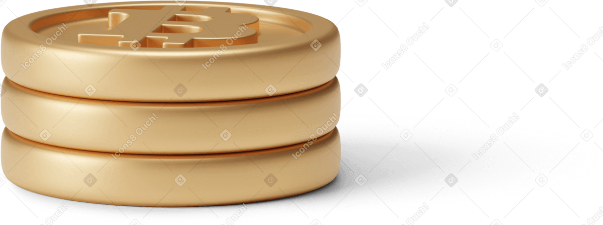 3D pile of three bitcoins PNG, SVG