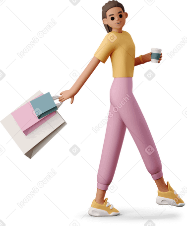 3D girl with shopping bags Illustration in PNG, SVG