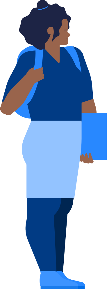 student girl with afro hair with backpack folder in her hands PNG, SVG