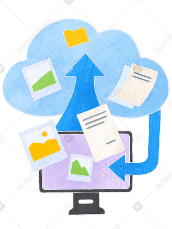 Cloud storage with files and photos PNG, SVG