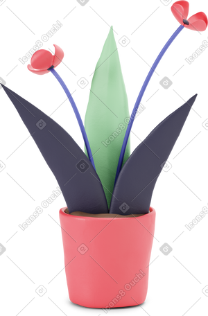 3D 红锅里的花 PNG, SVG