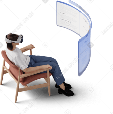 3D isometric view of young woman in vr headset PNG, SVG