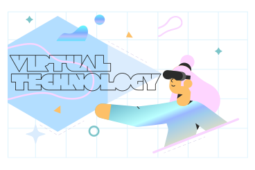 Virtual technology text and a woman wearing virtual reality glasses PNG, SVG