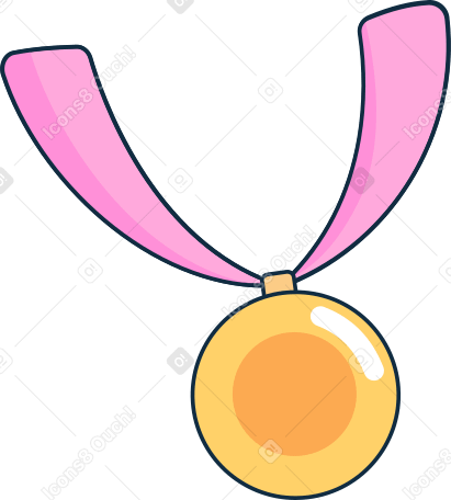 gold medal on pink ribbon Illustration in PNG, SVG
