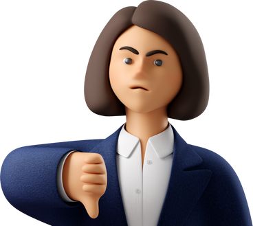 close up of angry businesswoman in blue suit showing thumbs down PNG, SVG