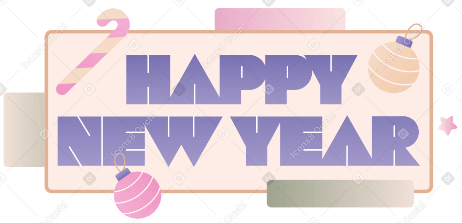 Lettering happy new year con testo di palline di natale PNG, SVG